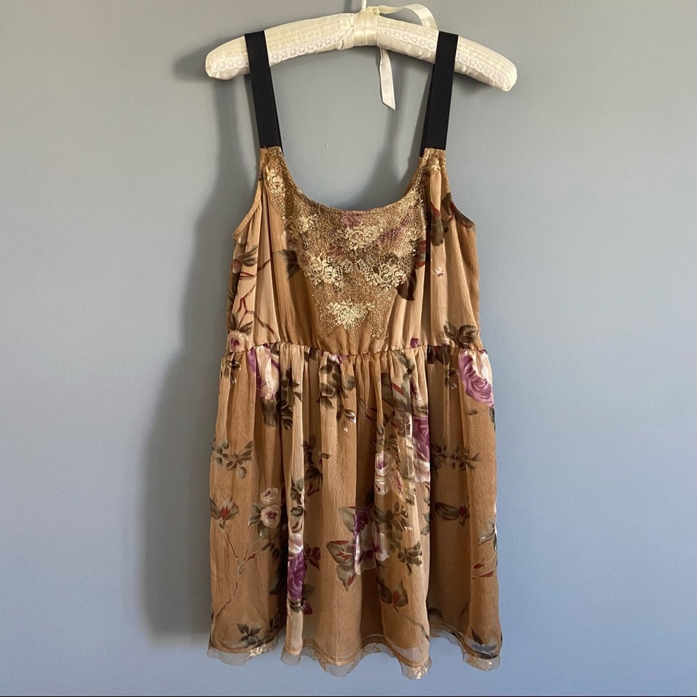 Brown Floral Spaghetti Strap Mini Dress